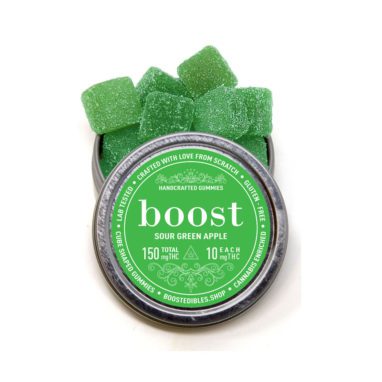 Boost – THC Sour Green Apple Gummies (150mg THC per Tin)